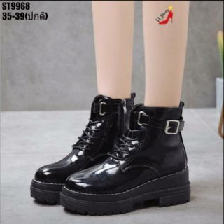 👢ส่งไวมีเก็บเงินปลายทาง รองเท้าบูทหนังเงาเสริมส้น สูง 2.5 นิ้ว หุ้มข้อสูง 5นิ้ว ด้านในซับผ้า มีซิปข้าง