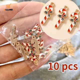 10 Pcs/ Set Christmas Candy Cane Shape Alloy Drop Oil Pendant/ DIY Earrings Necklaces Bracelets Jewelry Charm