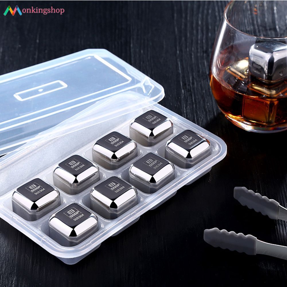 ♕kin 8 Pcs Stainless Steel 304 Whisky Stones Ice Cubes Whiskey Cooler
