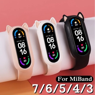 สายนาฬิกาข้อมือซิลิโคน ลายการ์ตูนหูแมวน่ารัก แบบเปลี่ยน สําหรับ Xiaomi Mi Band 7 6 5 4 3 MiBand6 Miband5 Miband4