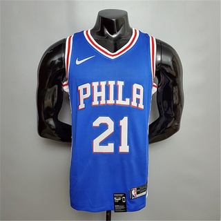 เสื้อบาสเก็ตบอล Philadelphia 76ers Embiid #เสื้อกีฬาบาสเก็ตบอล ลายทีม Nba Jersey No.21 สีฟ้า 21