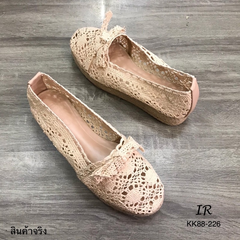 kk88-226-รองเท้าคัทชูลูกไม้โครเชต์-ถักแต่งโบว์