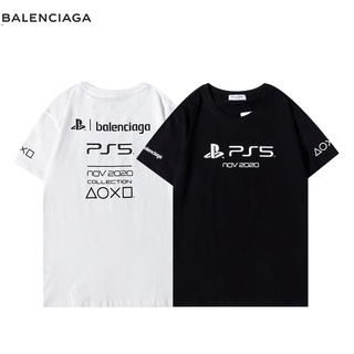 Balenciag เสื้อยืดแขนสั้น ผ้าฝ้าย พิมพ์ลาย แฟชั่นสําหรับผู้ชาย ผู้หญิง