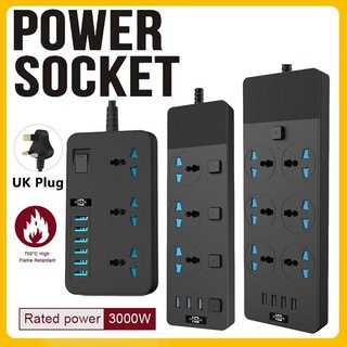 ปลั๊ก UK 3000W ปลั๊กไฟสากล + ที่ชาร์จ USB เอาท์พุต 3.1A อุปกรณ์เสริมการเดินทาง ปลั๊กขยาย 2 เมตร