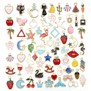 ขายส่ง จี้ทองแดงชุบ เคลือบน้ำมัน โลหะผสม รูปผลไม้ มีเสน่ห์ เครื่องประดับ คละแบบ 10 ชิ้น