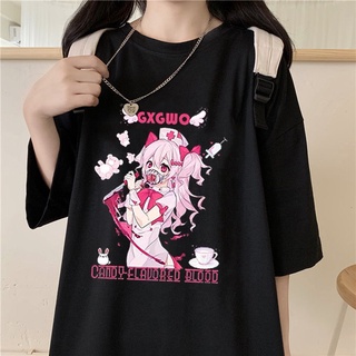 【Hot】Cartoon Anime Kawaii Sweet Girls Japan Streetwear Harajuku Casual Tops Ulzzang Vintage E-Girl Summer Women T-shirt