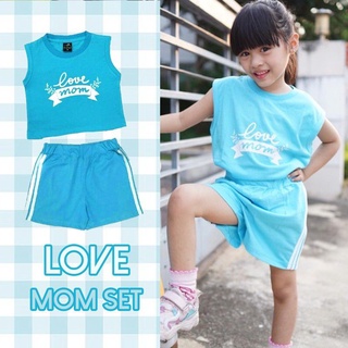 ชุดเซ็ต love mom (แขนกุด+ขาสั้นตีแถบ)