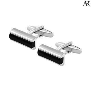 ANGELINO RUFOLO Cufflink(คัฟลิงค์) ดีไซน์ Onyx Post กระดุมข้อมือคัฟลิ้งโรเดียมคุณภาพเยี่ยม สีเงิน,สีดำ