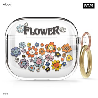 elago AirPods 3 Case BT21 FLOWER (เคสใส+พวงกุญแจ BT21) ลิขสิทธิ์แท้จากตัวแทนจำหน่าย (สินค้าพร้อมส่ง)