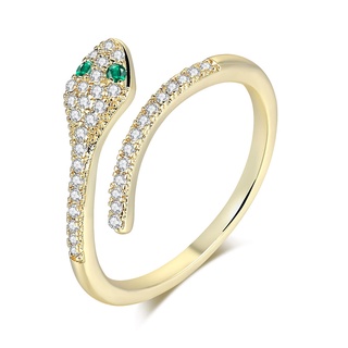สินค้า ZHOUYANG แหวนปรับได้สำหรับของขวัญผู้หญิงที่สวยหรูน่ารักงูเพทายสีเหลืองอ่อนสีทองเปิดแหวนเครื่องประดับแฟชั่น R072