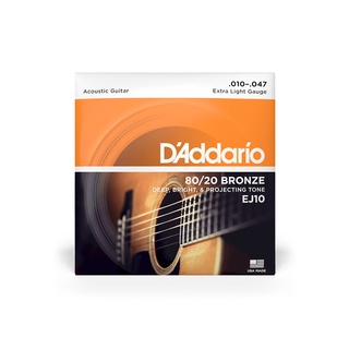 สายกีตาร์โปร่ง เบอร์ 10 D’Addario EJ10 80/20 Bronze Extra Light 010-047