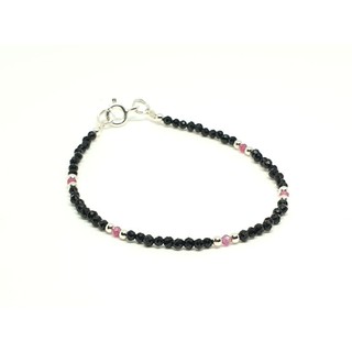 สร้อยข้อมือ หินนิลดำแท้ และ อัญมณีทับทิม เงิน 925 แท้ Natural Black Spinel & Ruby Bracelet