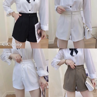 Cicishop(230)กางเกงขาสั้น ตะขอหน้า มีกระเป๋า สไตล์ มินิมอล ใส่วันชิลๆชิคๆ