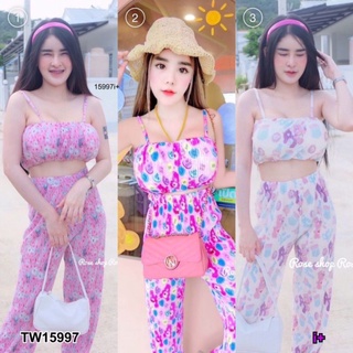 สอบถามสต้อกก่อนโอนค่า TW15997 ชุดเซ็ท เสื้อสายเดี่ยว อัดพลีท กางเกงขายาว ใส่สบายๆ