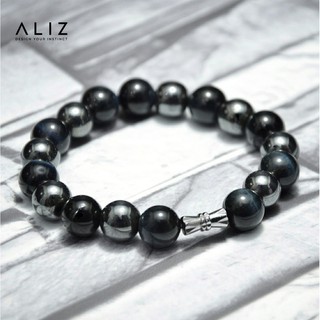 กำไลหินมงคล นำโชค บลูไทเกอร์อาย ( Blue Tiger Eye ) เฮมาไทต์ ( Hematite ) ขนาด 10.5 มิล