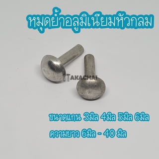 หมุดย้ำอลูมิเนียมหัวกลม รีเวทย้ำ อลูมิเนียมแท้ ขนาด 3mm-5mm แพคละ 10 ตัว