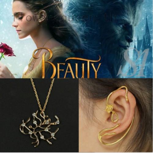 สินค้า flowersqueen Beauty and The Beast Earrings Ear Cuff Belle Rose Clip Earrings Film Jewelry