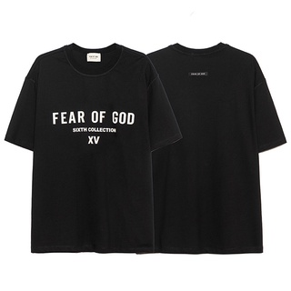 เสื้อยืดแขนสั้น ผ้าฝ้าย พิมพ์ลายตัวอักษร Fear of God Xv ทรงหลวม สีดํา สําหรับผู้ชาย และคู่รักS-5XL