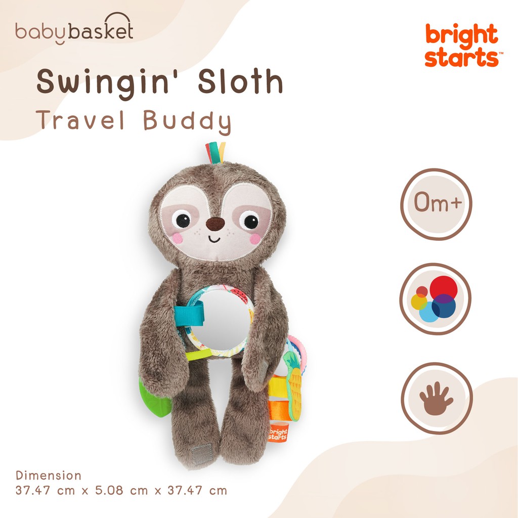 ของเล่นเด็ก-ตุ๊กตา-สลอธ-bright-starts-swingin-sloth-travel-buddy-พร้อมยางกัด-ติดรถเข็นได้-เสริมสร้างพัฒนาการ