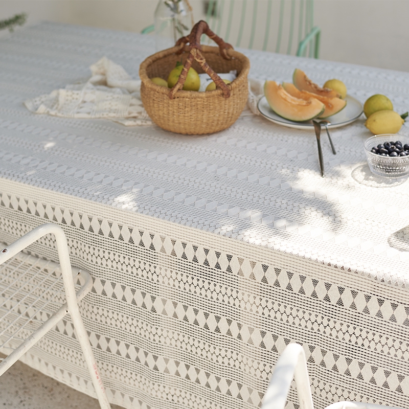 ผ้าปูโต๊ะ-ผ้าปูโต๊ะลายลูกไม้เส้นใยไม้เนื้อผ้าฝ้ายสีขาวกลวงตารางผ้าผ้าโต๊ะข้างเตียงสีดำตาข่าย-ผ้าคลุมโต๊ะ