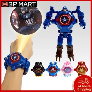 ใหม่ 2in1 นาฬิกาข้อมืออิเล็กทรอนิกส์ ดิจิทัล ลายหุ่นยนต์ Spiderman IronMan Frozen Ultraman ของขวัญ สําหรับเด็ก