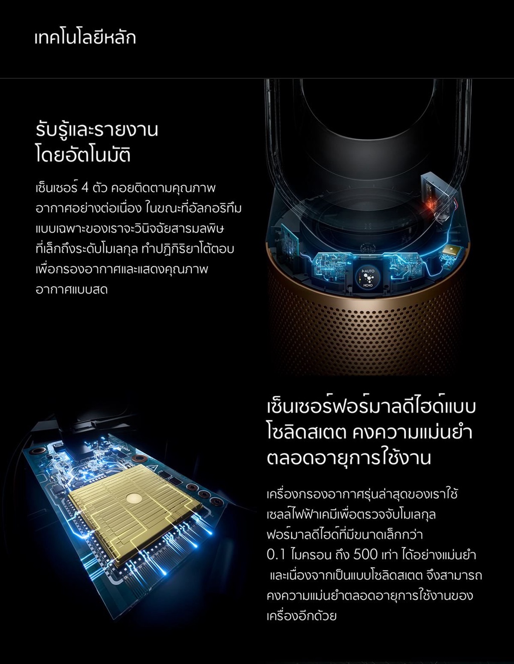 Dyson รุ่น TP09 Purifier Cool Formaldehyde เครื่องฟอกอากาศและพัดลม สีขาวทอง พร้อมเทคโนโลยีกำจัดสารฟอร์มาลดีไฮด์อย่างถาวร