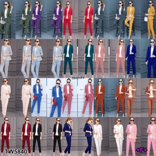 B5840 Set 2 ชิ้น เสื้อปกสูท ปกแหลม +กางกางขายาว Set of 2 pieces, suit collar, pointed collar + long pants