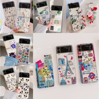 Samsung Galaxy Z Flip 4 5G PC เคสโทรศัพท์ แบบใส เคสป้องกัน เคสแข็ง กันกระแทก เคสโทรศัพท์ สร้างสรรค์ ย้อนยุค การ์ตูน doodle เคส