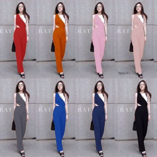 7665 Jumpsuit ชุดจั้มสูทแขนกู๊ดขายาว แต่งด้านบนเป็นโทน 2 สี