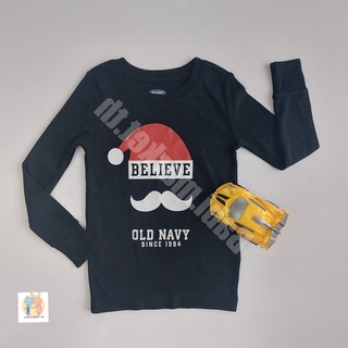 เสื้อยืดเด็ก Unisex แขนยาว สีดำลายซานต้า Old Navy ของใหม่