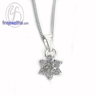 Finejewelthai--จี้ดอกไม้-จี้เงินแท้-จี้เพชร-เพชรสังเคราะห์-Flower-Diamond-CZ-Silver-Pendant-P1023cz00