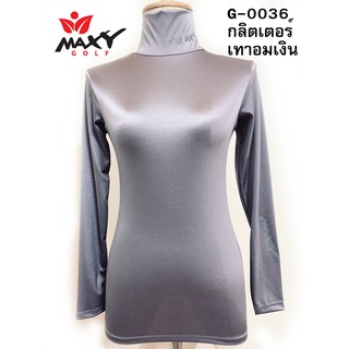 เสื้อบอดี้ฟิตกันแดดกลิตเตอร์เงา(คอเต่า) ยี่ห้อ MAXY GOLF(รหัส G-0036 กลิตเตอร์-สีเทาอมเงิน)