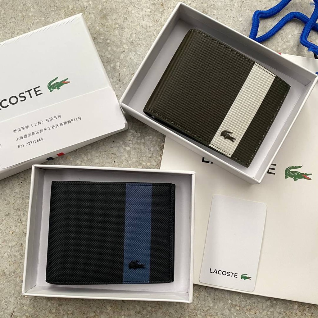 รุ่นใหม่-lacoste-short-wallet-กระเป๋าสตางค์แบบพับ2ตอนสำหรับผู้ชาย