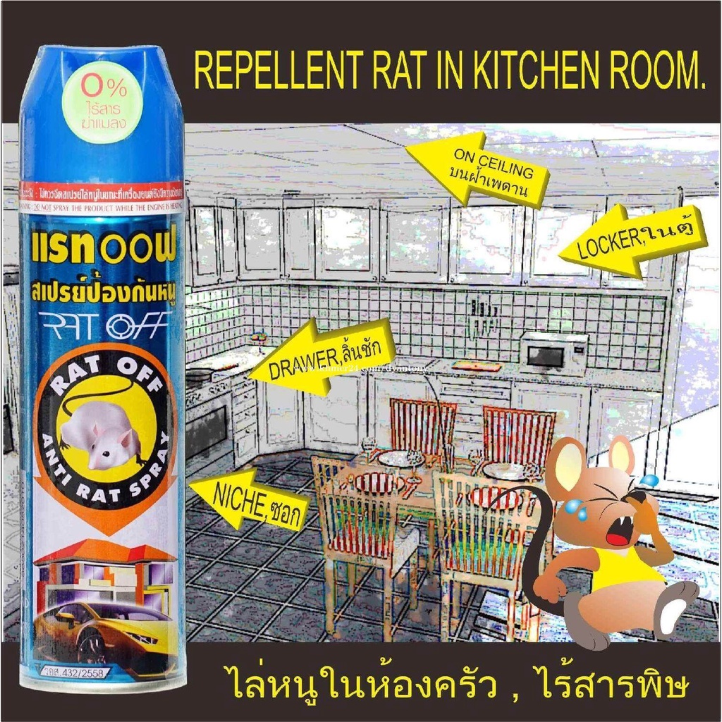 สเปรย์ไล่หนู ไล่จิ้งจก สเปรย์ป้องกันหนู RAT OFFแรทออฟ200MLฉีดไล่หนูใน ...