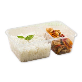 เอโร่ กล่องอาหาร 2ช่อง พร้อมฝา PP ใส ขนาด 750ml ยกแพ็ค 25ชิ้น ARO PP PLASTIC FOOD CONTAINER 2COMPARTMENT