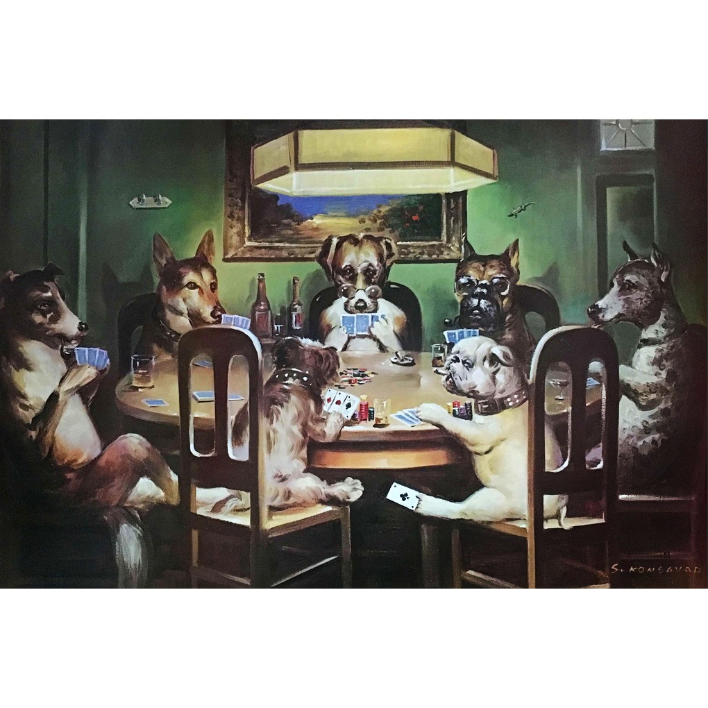 โปสเตอร์-รูปวาด-หมา-ล้อเลียน-dogs-playing-poster-20-x30-inch-classic-vintage-dog-painting-v1