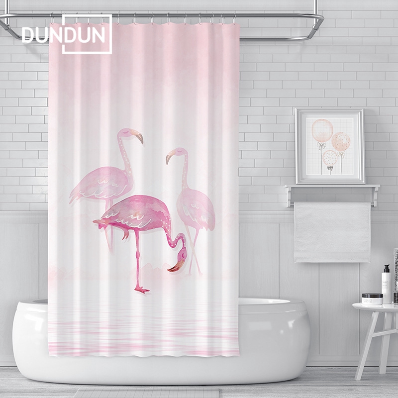 flamingo-ins-พิมพ์ม่านอาบน้ำตกแต่งห้องน้ำม่าน