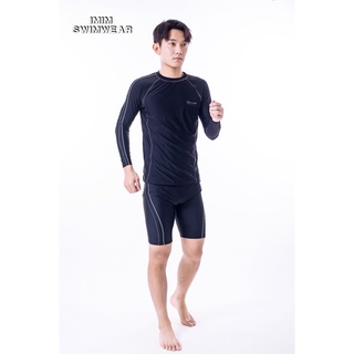 สินค้า ชุดว่ายน้ำผู้ชาย ชุดว่ายน้ำ รุ่น 91018 เนื้อผ้าหนาไม่บาง เสื้อแขนยาว+กางเกงขาสั้น พร้อมส่งสินค้า