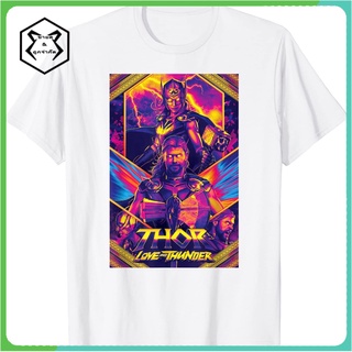 แขนสั้นcrew neckเสื้อยืด พิมพ์ลายโปสเตอร์ Marvel Thor Love And Thunder Thor And Jane Neon สําหรับผู้ชายเสื้อยืดคอกลมS-XX