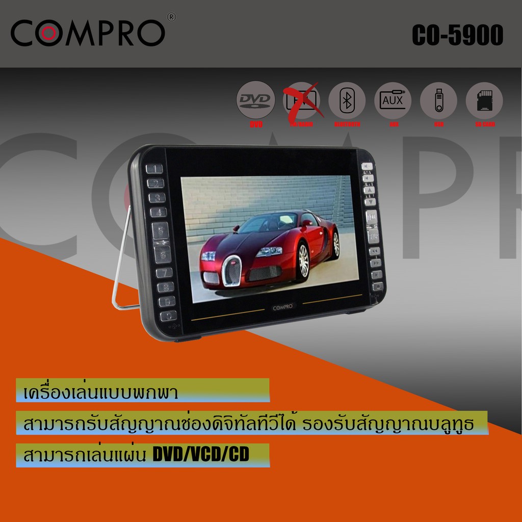 ภาพหน้าปกสินค้าcompro co-5900 เครื่องเล่น DVD แบบพกพา มีดิจิตอลทีวีในตัว