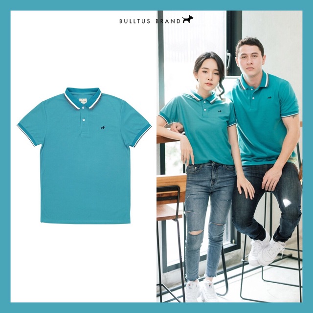 เสื้อโปโลบลูตัส-bulltus-brand-สีเขียวทะเล-รุ่นปก-3tone-เก็บเงินปลายทางได้