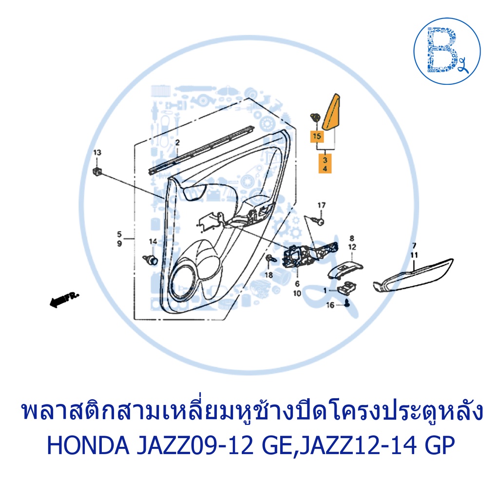 อะไหล่แท้-พลาสติกสามเหลี่ยมหูช้างปิดโครงประตูหลัง-ตัวใน-honda-jazz09-12-ge-jazz12-14-gp