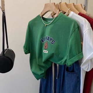เสื้อยืดแขนสั้น พิมพ์ลายหมีน่ารัก แฟชั่นฤดูร้อน สไตล์ฮ่องกง สําหรับผู้หญิง