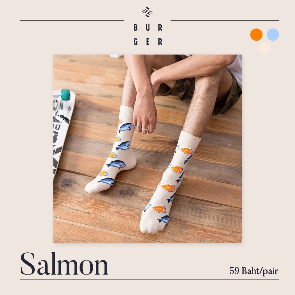 salmon-ถุงเท้าแฟชั่น-ลายแซลมอน-สายคิ้วท์-สายสตรีท-ถุงเท้าครึ่งแข้ง-ราคาถูก-คุณภาพดี