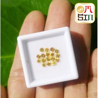 A063 💎❤️ 2.5×2.5 มิลพลอยแท้ บุษราคัม YELLOW SAPPHIRE สีเหลืองทอง  เผาใหม่ พลอยธรรมชาติแท้ 100%
