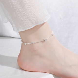 ภาพหน้าปกสินค้าข้อเท้า Fashion Foot Chain Silver Anklet Square Beads Barefoot Party Anklets for Women Girl Gift ซึ่งคุณอาจชอบสินค้านี้