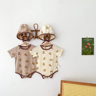 Baby Clothing Summer Short Sleeve Bear Cotton Baby Romper with Hat Newborn Jumpsuit Infant Bodysuit 0-2 Years Old