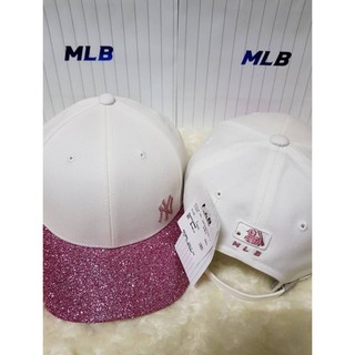 ของแท้ นำเข้าจากเกาหลี หมวก New York หมวก NY MLB YANKEES รหัส 32CP87741 ขาวปีกชม กลิตเตอร์ Glitter