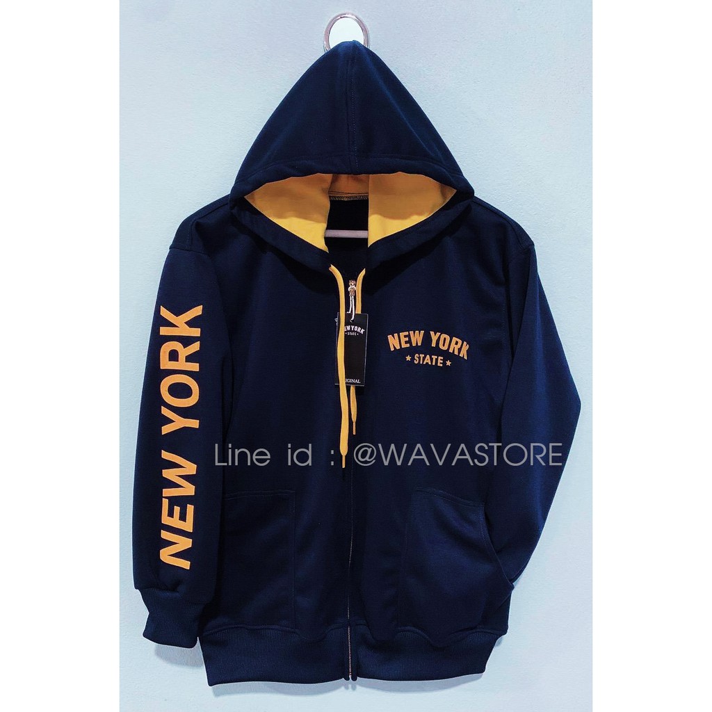 เสื้อฮู้ดแขนยาว เสื้อแขนยาว NEW YORK ของแท้(สกีนแขน) รุ่น A สีกากี เทาเข้ม ดำ กรม เขียว แดง ชมพู ม่วง