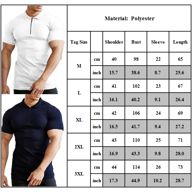 เสื้อยืดคอปกแขนสั้นมีซิปสําหรับผู้ชาย-m-3-xl